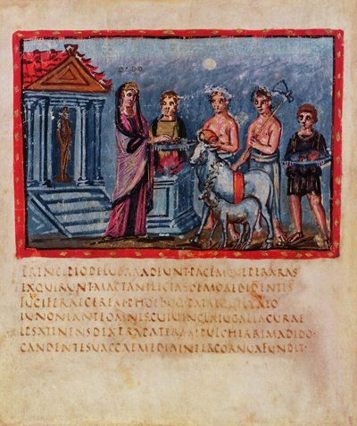 Dido making a sacrifice, from The Vergilius Vaticanus by Roman